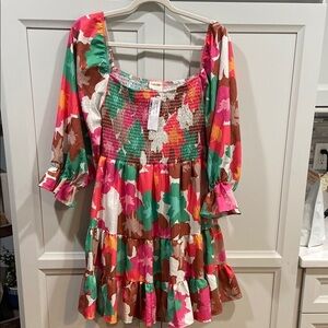 Peach Love California Whitney Floral Tiered Dress Size Medium